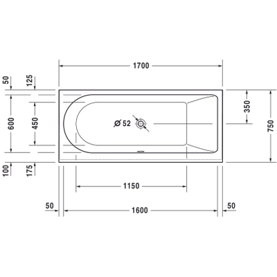 Duravit Darling New kunststof bad acryl rechthoekig met rugsteun rechts 170x75x48cm zonder poten wit