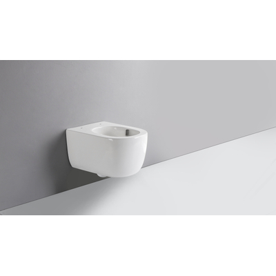 QeramiQ Dely Swirl Wandcloset - 36.5x53.0cm - diepspoel - rimless - zonder zitting - glans wit OUTLETSTORE