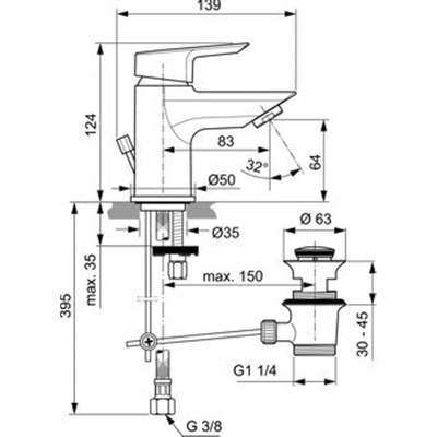 Ideal Standard Tesi wastafelkraan Piccolo m. vaste uitloop met waste 5l/min chroom