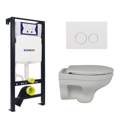 Plieger Basic Rimfree Toiletset - UP320 inbouwreservoir - wandcloset - randloos - zitting - softclose - witte bedieningsplaat - ronde knoppen - wit