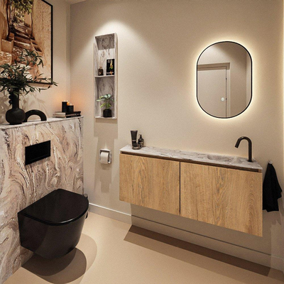 MONDIAZ TURE-DLUX 120cm toiletmeubel Washed Oak. EDEN wastafel Glace positie rechts. Met 1 kraangat.