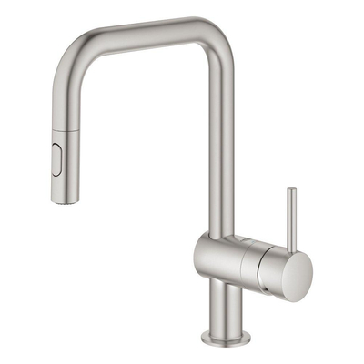 GROHE Minta Keukenkraan - draaibare/uittrekbare uitloop - 2 straalsoorten - supersteel geborsteld