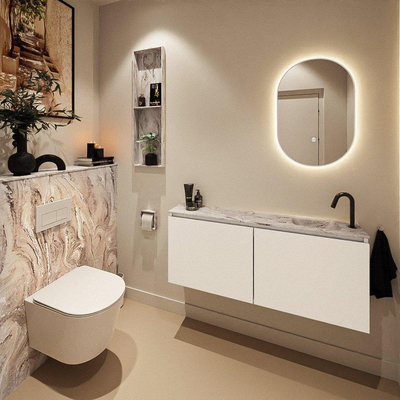 MONDIAZ TURE-DLUX 120cm toiletmeubel Talc. EDEN wastafel Glace positie rechts. Met 1 kraangat.