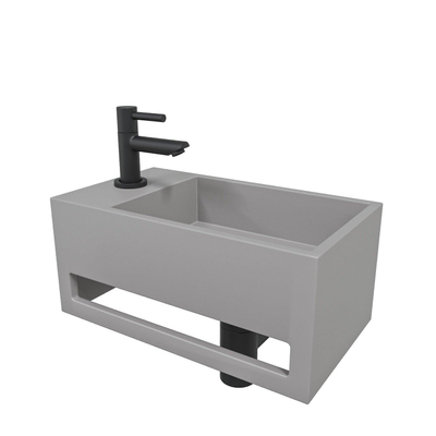 Wiesbaden Julia fonteinset Solid Surface 35x20x16cm betonlook links incl Amador fonteinkraan mat zwart