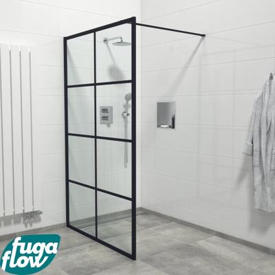 FugaFlow Efficiente Vetro inloopdouche badkamer - 140x200cm - windows frame buitenzijde - anti kalk - mat zwart