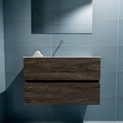 MONDIAZ ADA Toiletmeubel - 80x30x50cm - 0 kraangaten - 2 lades - dark brown mat - wasbak midden - Solid surface - Wit