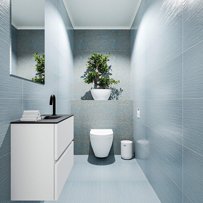 MONDIAZ ADA Toiletmeubel - 60x30x50cm - 1 kraangat - 2 lades - talc mat - wasbak midden - Solid surface - Zwart