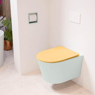 MONDIAZ LAVIE wandclosetpack - 36x53cm - diepspoel - rimless - Greey (grijs) - softclose - quick-release - toiletzitting - Ocher (geel)