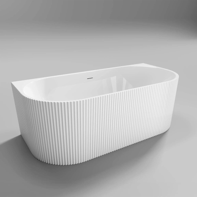 ZEZA Blend half vrijstaand bad - ribbel - 170x80x58cm - met afvoer - acryl - mat wit