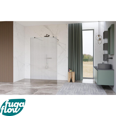 FugaFlow Eccelente Vetro Vrijstaande inloopdouche badkamer - 100x200cm - Helder geribbeld - antikalk - 8mm veiligheidsglas - met wandarmen - Gunmetal -