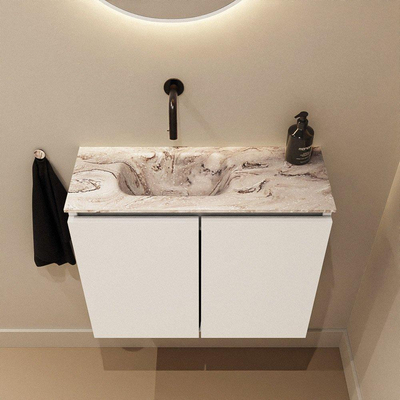 MONDIAZ TURE-DLUX 60cm toiletmeubel Talc. EDEN wastafel Glace positie links. Zonder kraangat.