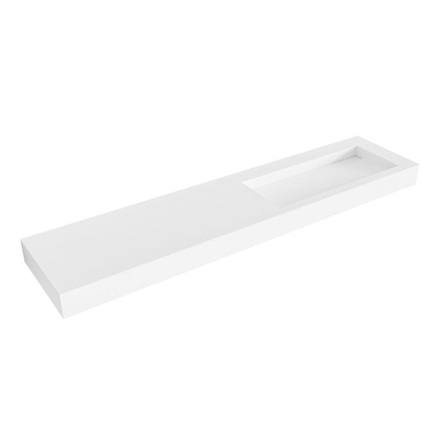Mondiaz AVON Vrijhangende wastafel - 200cm - wasbak rechts - rand 12cm - Solid surface Talc