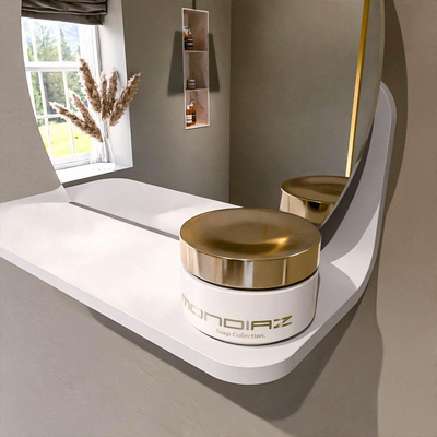 Mondiaz SPOT Badkamerspiegel - rond 30cm - spiegelplanchet - kleur Talc