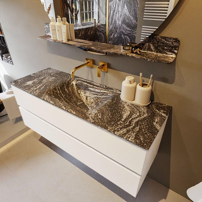 Mondiaz VICA-DLUX Badkamermeubelset - 130cm - talc - 2 lades - Inbouw wastafel CLOUD - midden - zonder kraangat - kleur Lava - XL versie 60cm hoog