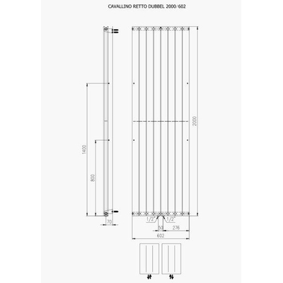Plieger Cavallino Retto designradiator verticaal dubbel middenaansluiting 2000x602mm 1716W donkergrijs structuur