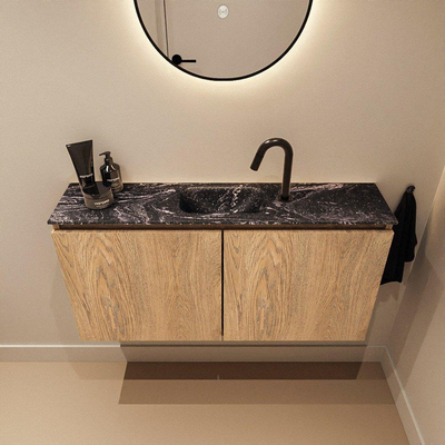 MONDIAZ TURE-DLUX 100cm toiletmeubel Washed Oak. EDEN wastafel Lava positie midden. Met 1 kraangat.