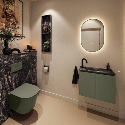 MONDIAZ TURE-DLUX 60cm toiletmeubel Army. EDEN wastafel Lava positie links. Met 1 kraangat.