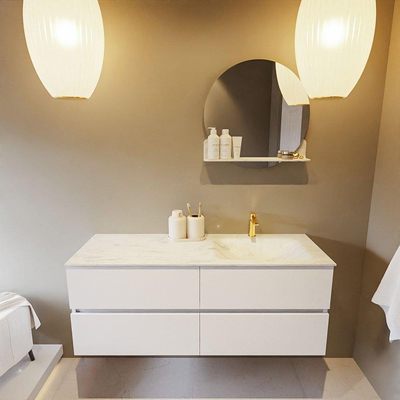 MONDIAZ VICA-DLUX Badkamermeubelset - 130cm - onderkast talc - 4 lades - inbouw wastafel cloud rechts - 1 kraangat - 60cm hoge versie - opalo