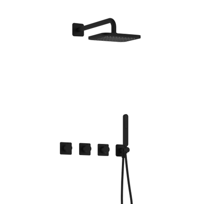 Hotbath Gal IBSGL70 Thermostatische doucheset inbouw - 2 stopkranen - 35cm wandarm - 22cm vierkante hoofddouche - staafhanddouche - zwart mat