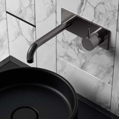 Hotbath Cobber afbouwdeel inbouw wastafelmengkraan met achterplaat en 18 cm uitloop zwart chroom excl. inbouwdeel SHOWROOMMODEL