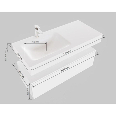 MONDIAZ ALAN 120cm - onderkast - talc - 1 lade - vrijhangende wastafel - wasbak links - 0 kraangaten - urban