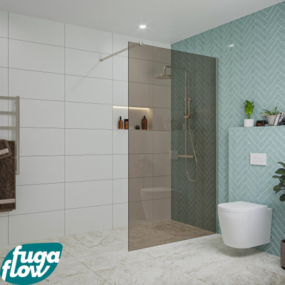 FugaFlow Eccelente Vetro inloopdouche badkamer - 120x200cm - rookglas - wandarm - geborsteld RVS