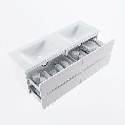 Mondiaz VICA Badkamermeubelset - 140cm - talc - 4 lades - Wastafel CLOUD - dubbel 2 kraangaten - kleur talc - XL versie 60cm hoog