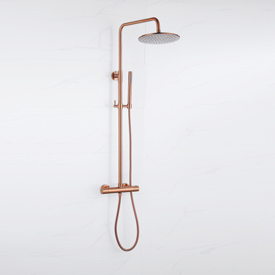 Fortifura Calvi Regendoucheset - thermostatisch - 30cm hoofddouche - metalen slang - staaf handdouche - Geborsteld koper PVD (Koper)