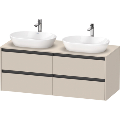 Duravit Ketho 2 wastafelonderbouwkast incl. consoleplaat met 4 laden voor dubbele waskommen 140x55x56.8cm met handgrepen antraciet taupe supermat