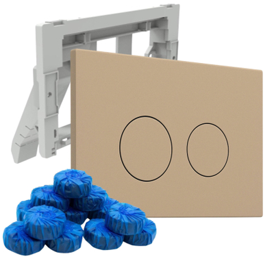 QeramiQ Push Bedieningsplaat met toiletblokjeshouder - voor Geberit UP320 inbouwreservoir - dualflush - ronde knoppen - kunststof - inclusief 12 toiletblokjes - taupe