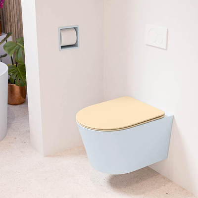 MONDIAZ LAVIE wandclosetpack - 36x53cm - diepspoel - rimless - clay (blauw) - softclose - quick-release - toiletzitting - Sand (beige)