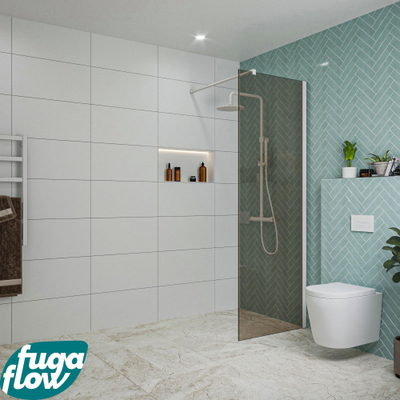 FugaFlow Eccelente Vetro inloopdouche badkamer - 70x200cm - rookglas - wandarm - mat wit
