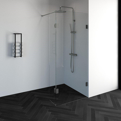 Saniclass Create inloopdouche 90x200cm profielloos met 30cm draaibare zijwand antikalk en 8mm veiligheidsglas geborsteld RVS