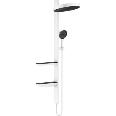 Hansgrohe Rainfinity PowderRain 360 1jet showerpipe: zonder douchethermostaat met hoofd- en handdouche, doucheslang + planchetten mat wit