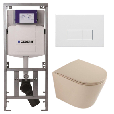 QeramiQ Dely Toiletset - 36.3x51.7cm - diepspoel - rimless - Geberit UP320 inbouwreservoir - softclose toilet zitting - mat witte bedieningsplaat - rechthoekige knoppen - mat beige
