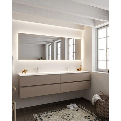 MONDIAZ VICA Badkamermeubelset - 200cm - 4 lades - wasbak Cloud dubbel - 2 kraangaten - solid surface smoke