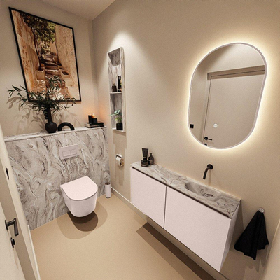 MONDIAZ TURE-DLUX 100cm toiletmeubel Rosee. EDEN wastafel Glace positie rechts. Zonder kraangat.