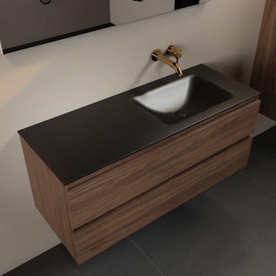 Mondiaz Aivy badmeubelset - 120x45x50cm - 0 kraangaten - 1 wasbak urban Solid surface - Rechts - 2 lades - Met spiegel - Melamine Mocha