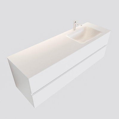 MONDIAZ VICA Badkamermeubelset - 150cm - 2 lades - wasbak Cloud rechts - 1 kraangat - solid surface talc