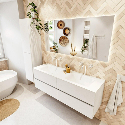 MONDIAZ VICA 150cm badmeubel onderkast Talc 4 lades. Wastafel CLOUD dubbel 2 kraangaten, kleur Talc.