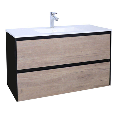 Adema Industrial badkamermeubelset 100x45.5x58cm met overloop hout/zwart SHOWROOMMODEL