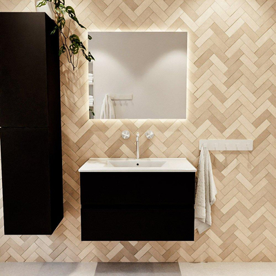 MONDIAZ VICA 80cm badmeubel onderkast Urban 2 lades. Wastafel DENIA midden 1 kraangat, kleur Glanzend Wit.