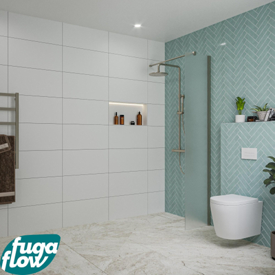 FugaFlow Eccelente Vetro inloopdouche badkamer - 40x200cm - mat glas - wandarm - gunmetal