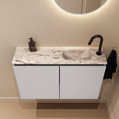 MONDIAZ TURE-DLUX 80cm toiletmeubel Cale. EDEN wastafel Glace positie rechts. Met 1 kraangat.