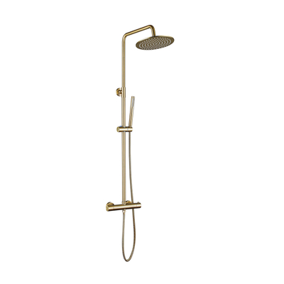 FortiFura Calvi thermostatische regendoucheset met 21.8cm ronde hoofddouche en staafhanddouche geborsteld messing PVD