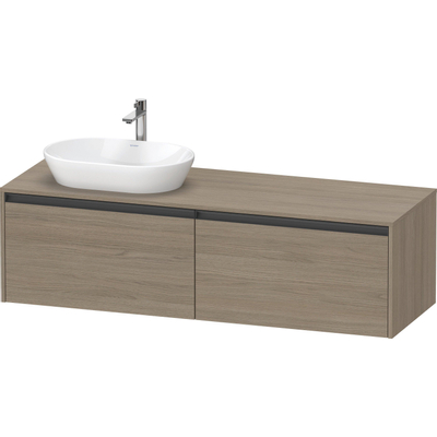 Duravit Ketho 2 wastafelonderbouwkast incl. consoleplaat met 2 laden voor waskom links 160x55x45.9cm met handgrepen antraciet eiken terra mat