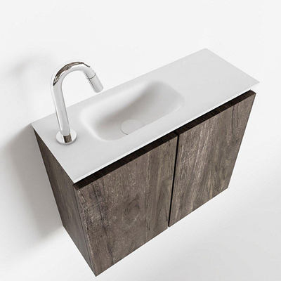 MONDIAZ TURE Fonteinset - 60x23x50cm - 1 kraangat - 2 deuren - dark brown mat - Wasbak links - Solid Surface Wit