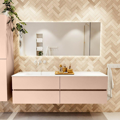 MONDIAZ Vica Badkamermeubelset - 170cm - onderkast rosee - 4 lades - wastafel cloud links - zonder kraangaten - 60cm hoge versie - talc