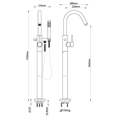 Wiesbaden Caral badmengkraan vrijstaand geborsteld koper OUTLETSTORE