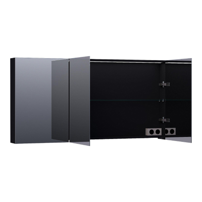 BRAUER Impress Deluxe spiegelkast - 140x70x15cm - interne en externe verlichting - 3 dubbelzijdige spiegeldeuren - mat zwart